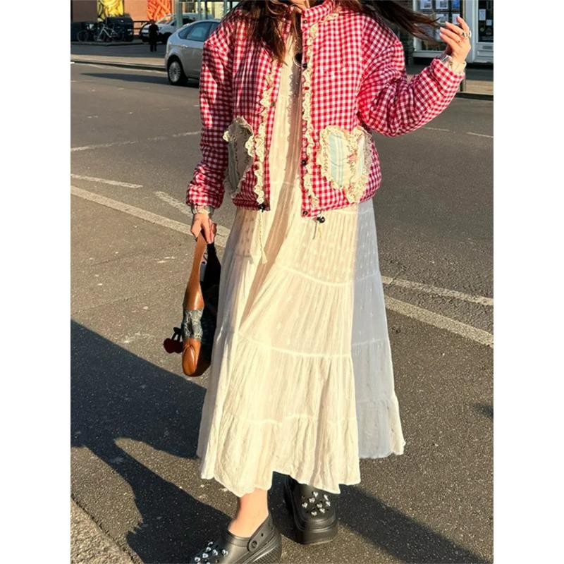 Women Lovely Loose Heart Patterned Parkas Winter Long Sleeve Quilted Cotton Padded Jacket Coat Female Cute Outerwear