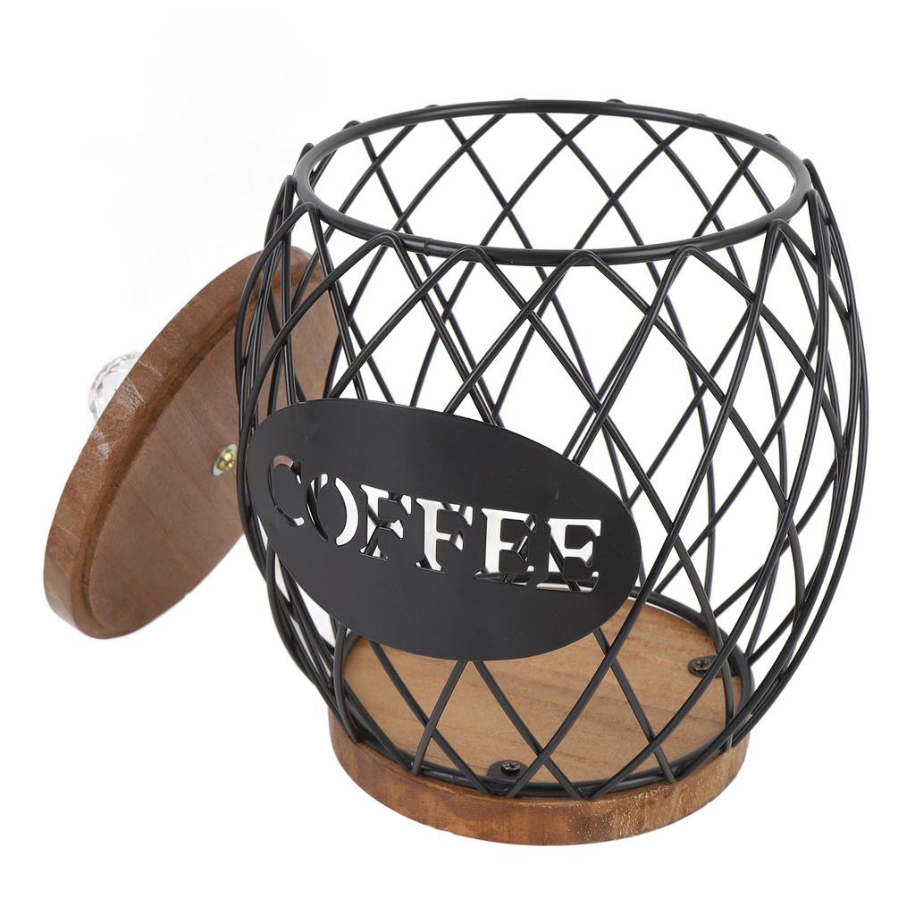 Coffee Capsule Holder Fruit Shaped Stylish Coffee Pod Storage with Wooden Base Lid Home Decor Black