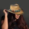 Western Styles Straw Hat Wide Border Hat Sun Protecting Beaded Straw Hat for Men and Women