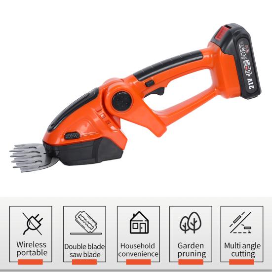 Cordless Electric Hedge Trimmer, 2-in-1 Handheld Grass Shears with 2 Batteries and Charger