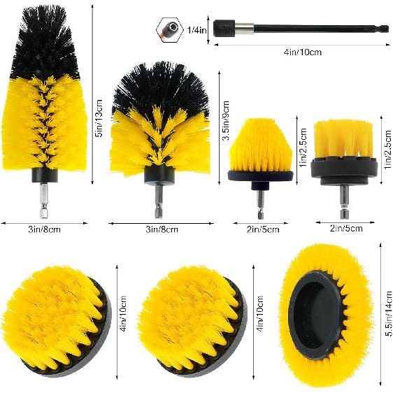 8 Pcs Drill Brush Attachment Set, Power Cleaning Scrub Brush Kit With Extend Long Attachment, All Purpose Drill Scrub Brushes For Car, Grout, Floor,