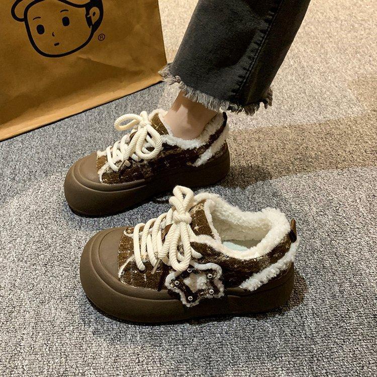 

Оригинальные туфли Niche fat star, женские туфли с круглой головкой и пятиконечной звездой, уродливые милые туфли в виде кексов, сложенные и утолщенные, теплые зимние туфли из хлопка 40 коричневый