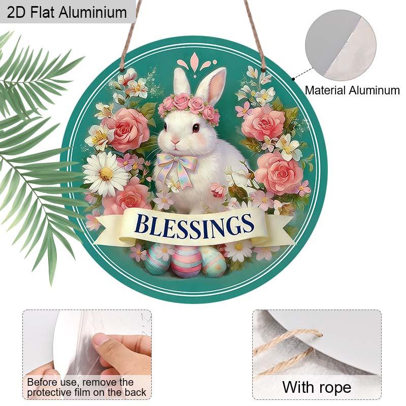 2D Flat 1pc Easter Bunny Aluminum Decor Plaque, Floral and Bunny Signs, Living Room Decor, Porch Decor, Bunny Themed Wall Hanging Decor, Perfect Gift