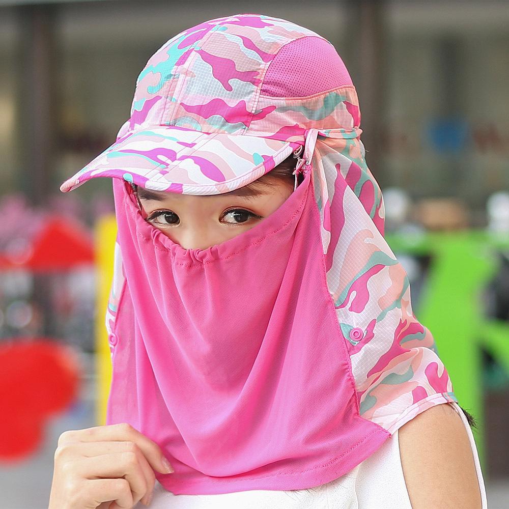 Packable Foldable Summer Sun Shield Baseball Cap with Mesh Panels Detachable Full Face Neck Protection for Travel Cycling Beach