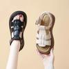 Korean Style Thick Heel Roman Sandals Women Summer New Soft Leather Woven Slip-On Beach Shoes Fashionable One-Strap
