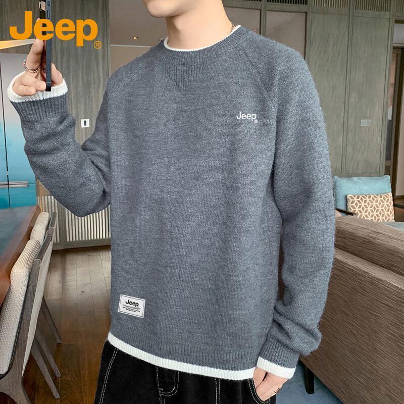 Jeep Men's Loose Fit Round Neck Knit Sweater