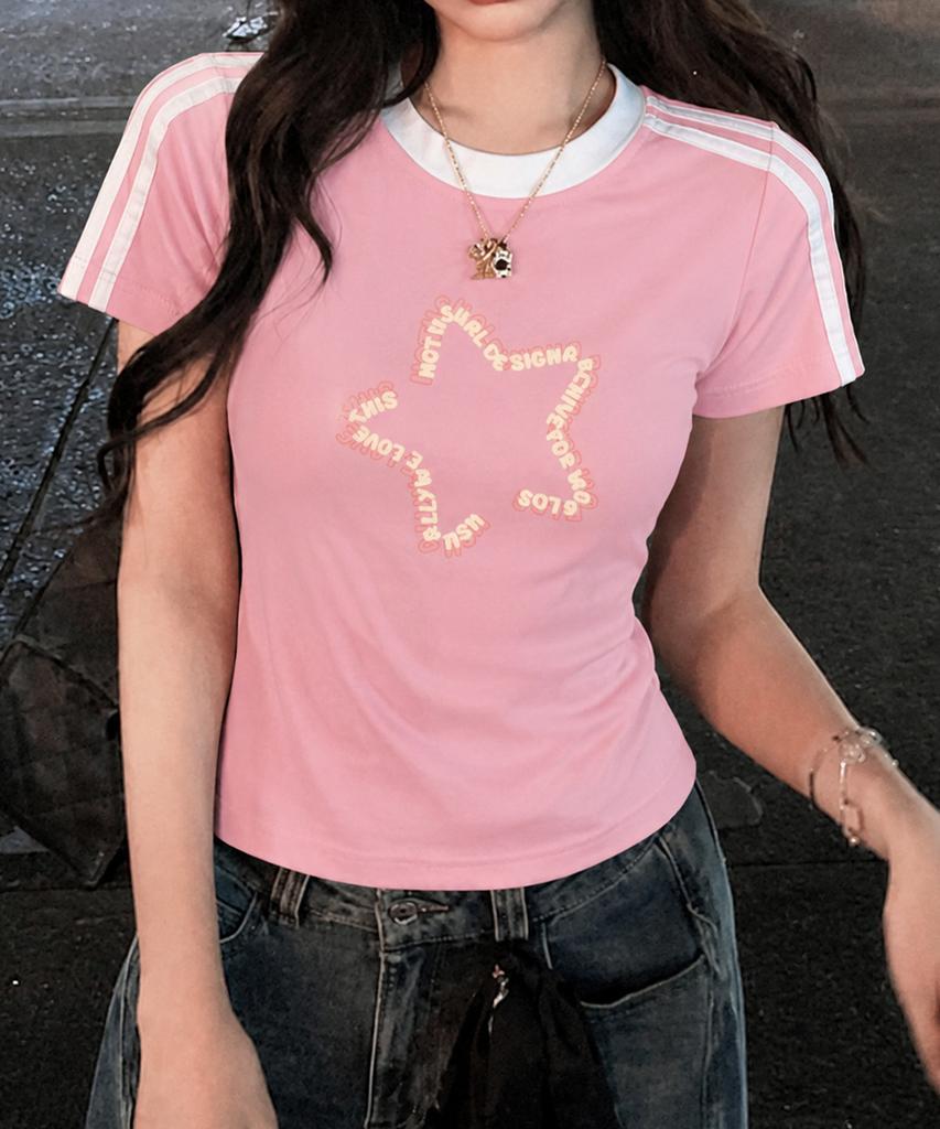 Nasyujeueol Star Font Logo Semi-Crop Short Sleeve T-Shirt 6 Colors