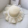 Girls Summer Straw Sun Hat With Pearl Lace Wide Brim Baby Beach Shade Cap Stylish UV Protection Outdoor Headwear
