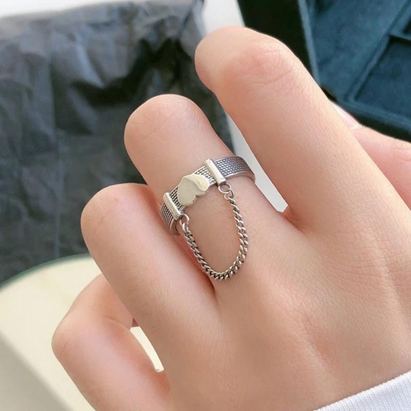 foxanry Anillos para Parejas Nueva Moda Vintage Punk Creativo Cadena de Borlas Cinturón de Amor Joyería para Fiesta Regalos para Mujeres