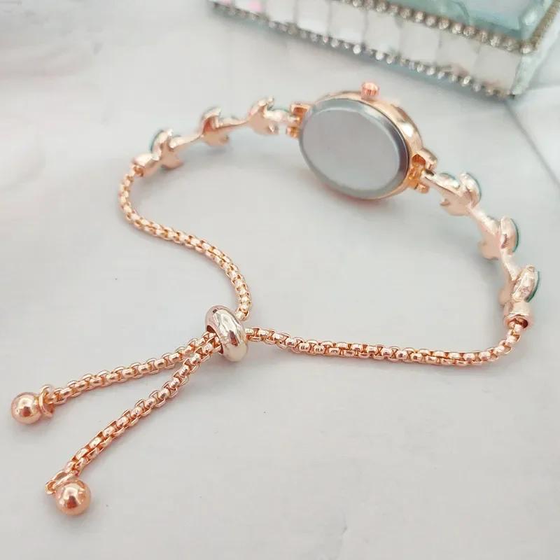 New Elegant Watch for Women Rhinestone Inlaid for Clover Lady Watches Oval Fashion Quartz Wristwatch Bracelet Clocks Reloj Mujer