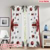 2pcs 2D Flat Printing Happy Christmas Scene Curtains Christmas Red Bow Ornament Digital Printed Polyester Drapes Festive