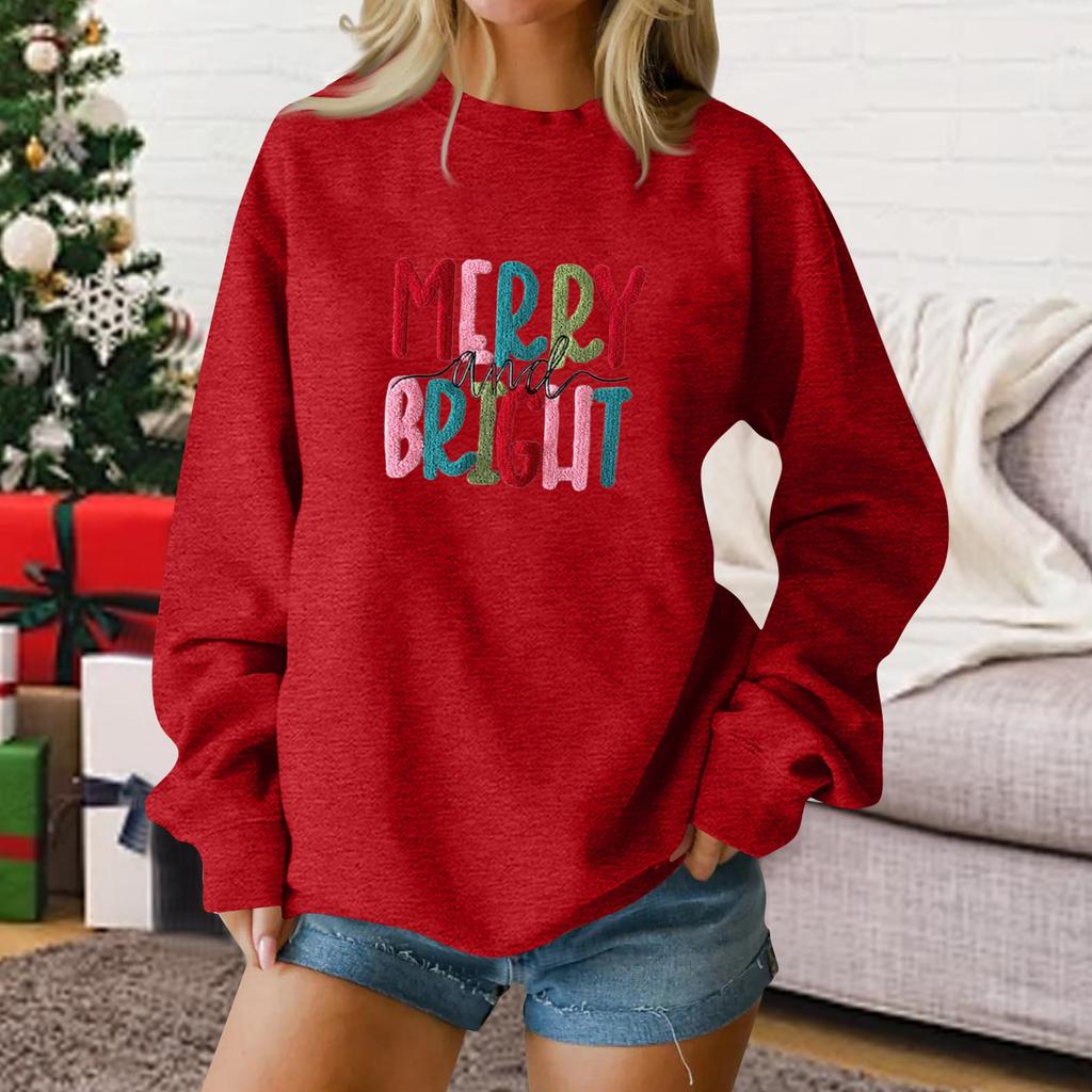 Damenmode Lässig Langärmlig Locker Weihnachten Bedruckt Rundhals Pullover Hoodie Sweatshirt