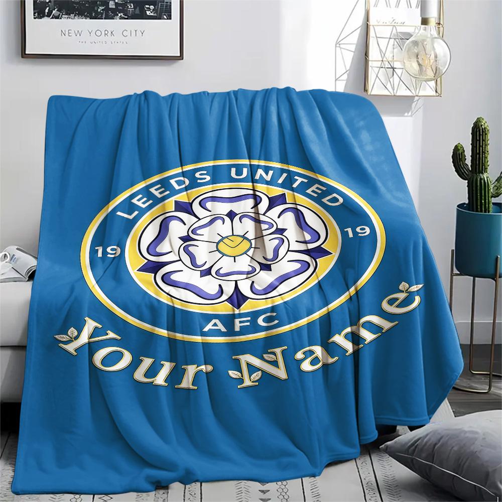 1PC Custom Name Leeds United Football Club Patterned Flannel Blanket For All Seasons for Home Decor Warmth and Comfort Gifts Holiday Present -HE148