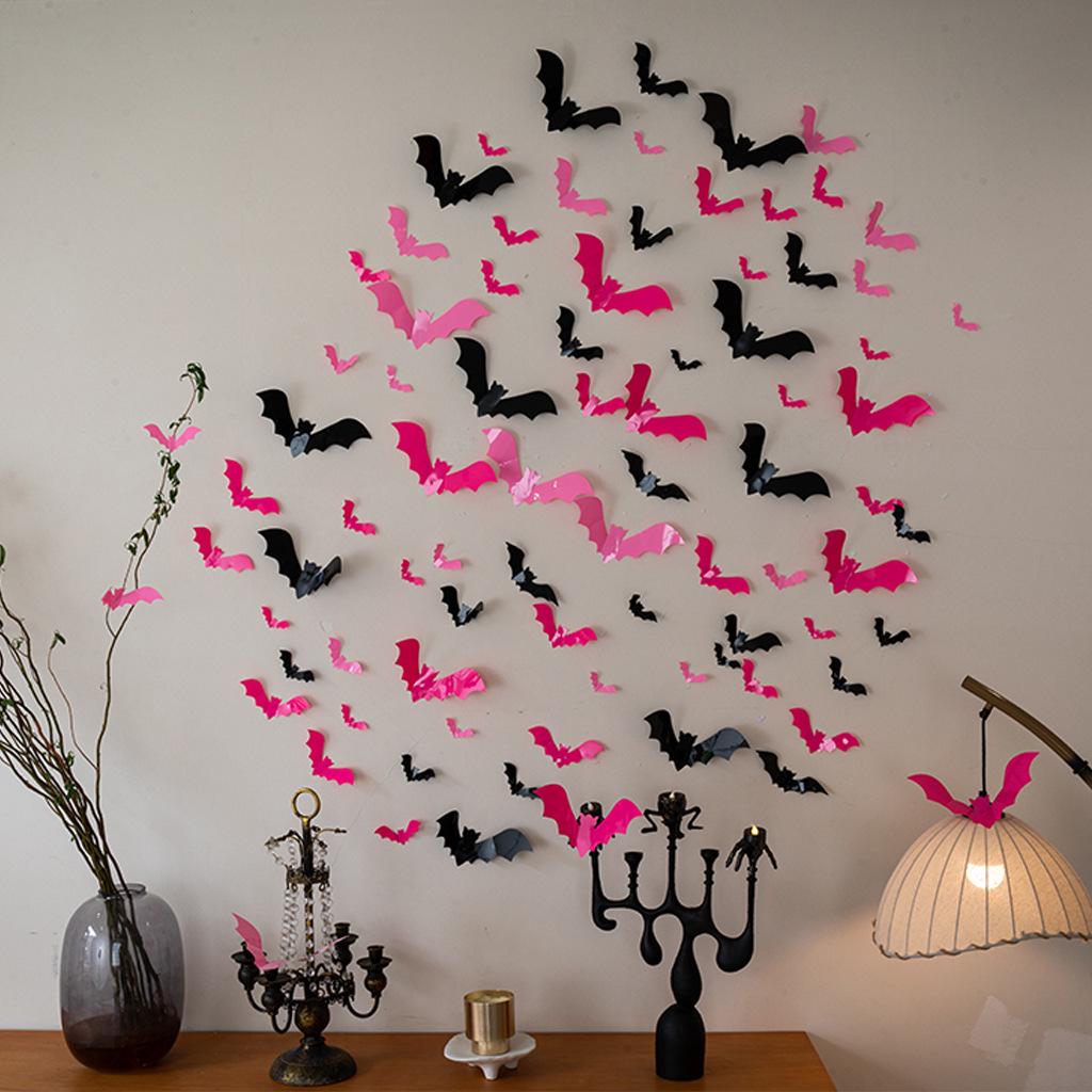 Black & Pink Halloween Bat Wall Stickers for Kids' Room Decoration & Party Ambiance