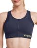 Yvette Sports High Integrated Towel Rail Size M Navy Women's Bra, Non-Slip, Front-Opening, Support, Mesh, Cups, Buckle, Fitness, Running, Gym,