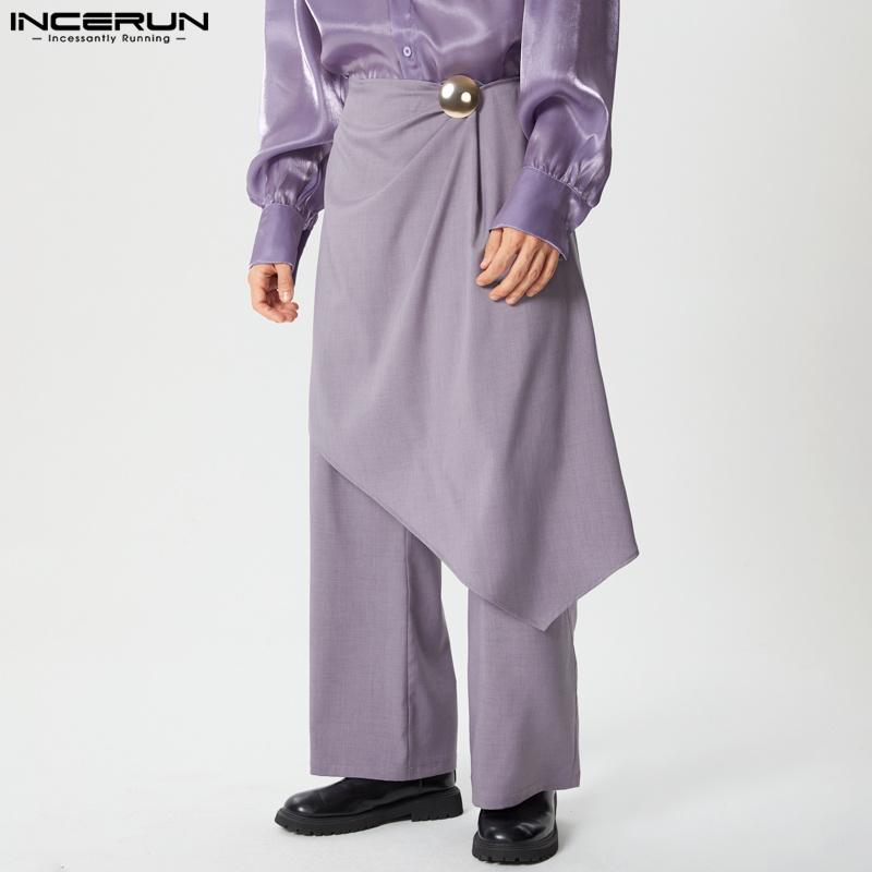 INCERUN Herren Reißverschluss Unregelmäßige Lagen Lässige Lange Gerade Hosen Hose
