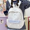 Schoolbag Korean Version Ins Simple Solid Color Backpack Female College Style Student Schoolbag Striped Versatile Large Capacity Commuter Backpack