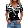 Women's T Shirt Tee Fashion Skew Collar Button-up Vintage Print Short-sleeved Top