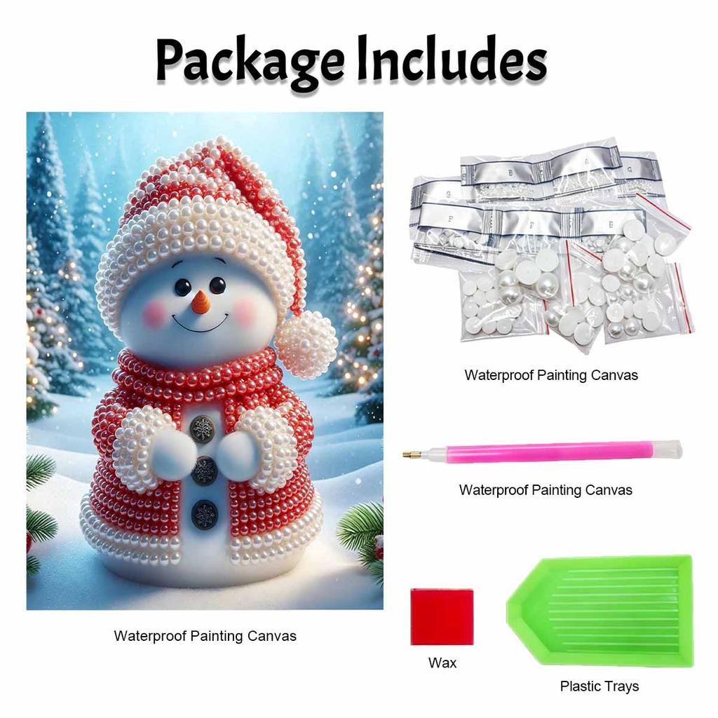 Pearl Painting DIY Kit Winter Snowman Frameless Handmade Bead Canvas Art Creative Leisure Craft for Bedroom Living Room Decor