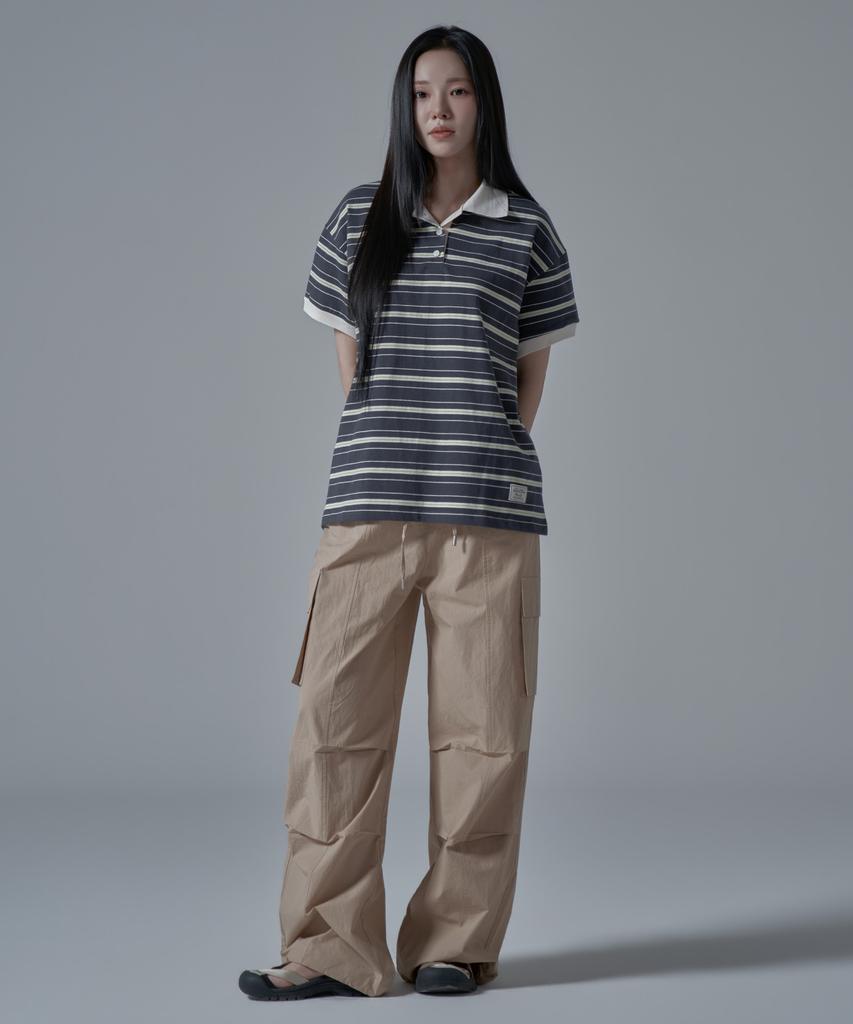 WAARFORWOMAN Wt-61 Rugby Half Collar Short Sleeve T-Shirt_Charcoal