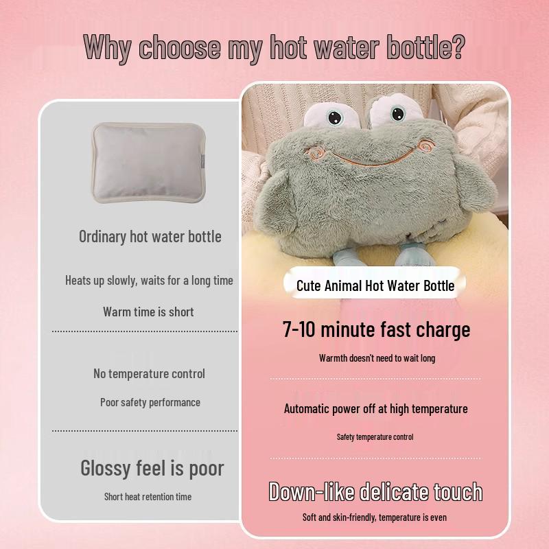 Rechargeable Plush Hot Water Bottle & Belly Warmer - Explosion-Proof Electric Heating Hand Warmer for Women