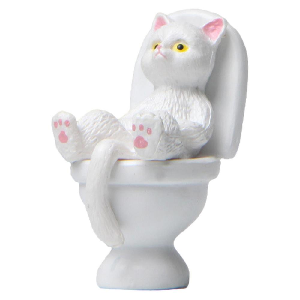 Cat Figurine Sculpture Statue Small Animal Sitting On Toilet Statue Resin Landscape Decoration Animals Modern Decor Resin Home