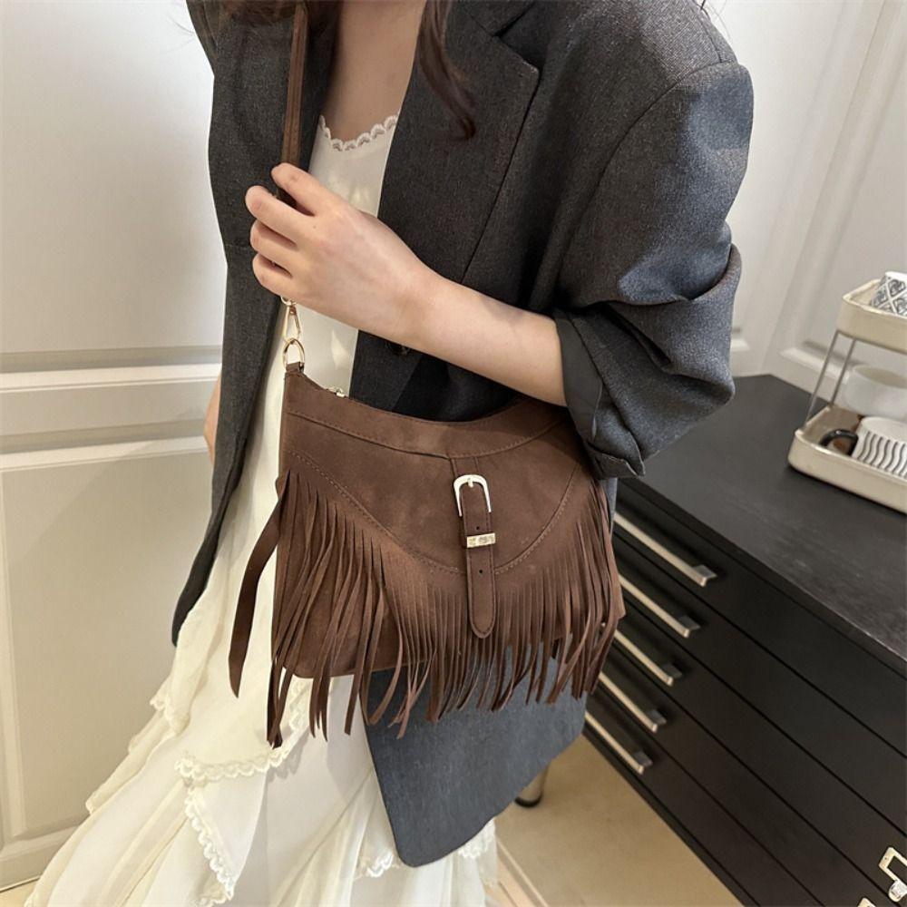 Buckle Suede Handbag Korean Style Underarm Packs Fashion Tassel Shoulder Bag  Girls