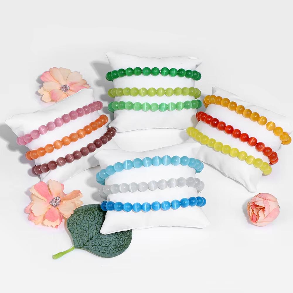 Bracciale con perline di occhio di gatto da 8 mm, bracciale con perline rotonde in pietra naturale, bracciale con perline di quarzo occhio di gatto liscio, gioielli da uomo e da donna.