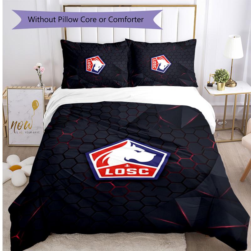 LOSC Lille FC Printed 3PCS Bedding Set Breathable Duvet Cover with Pillowcases Decorative Bed Linen for Bedroom Home