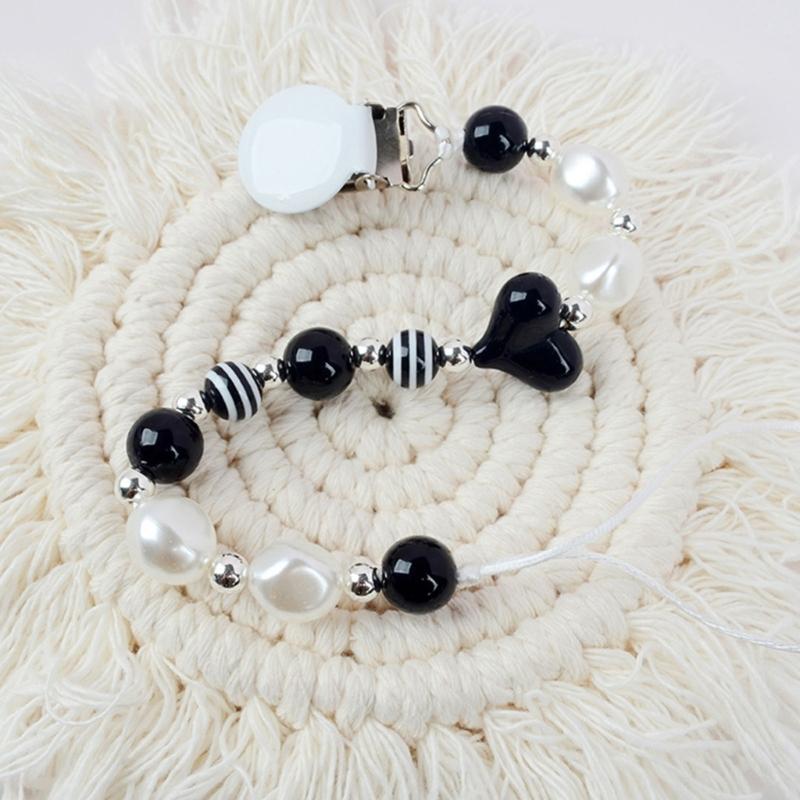 Colorful Crystal Bead Pacifier Chain Upgraded Anti-Drop Chain Round Clip Used for Newborn Girls Essentials- Baby Shower-