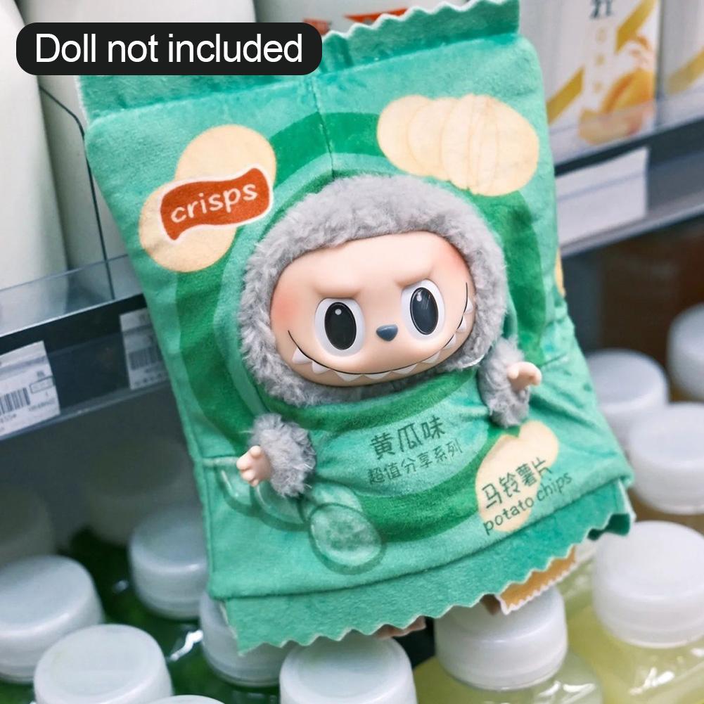For 15cm Labubu The Monsters Figure Doll Potato Chip Packaging Clothes Cartoon Heartbeat Macaron Clothes