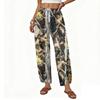 Women's Casual Printed Pattern Wide Leg Pants with Front Button Closure - Loose Straight Fit Trousers for Daily Wear Outfit