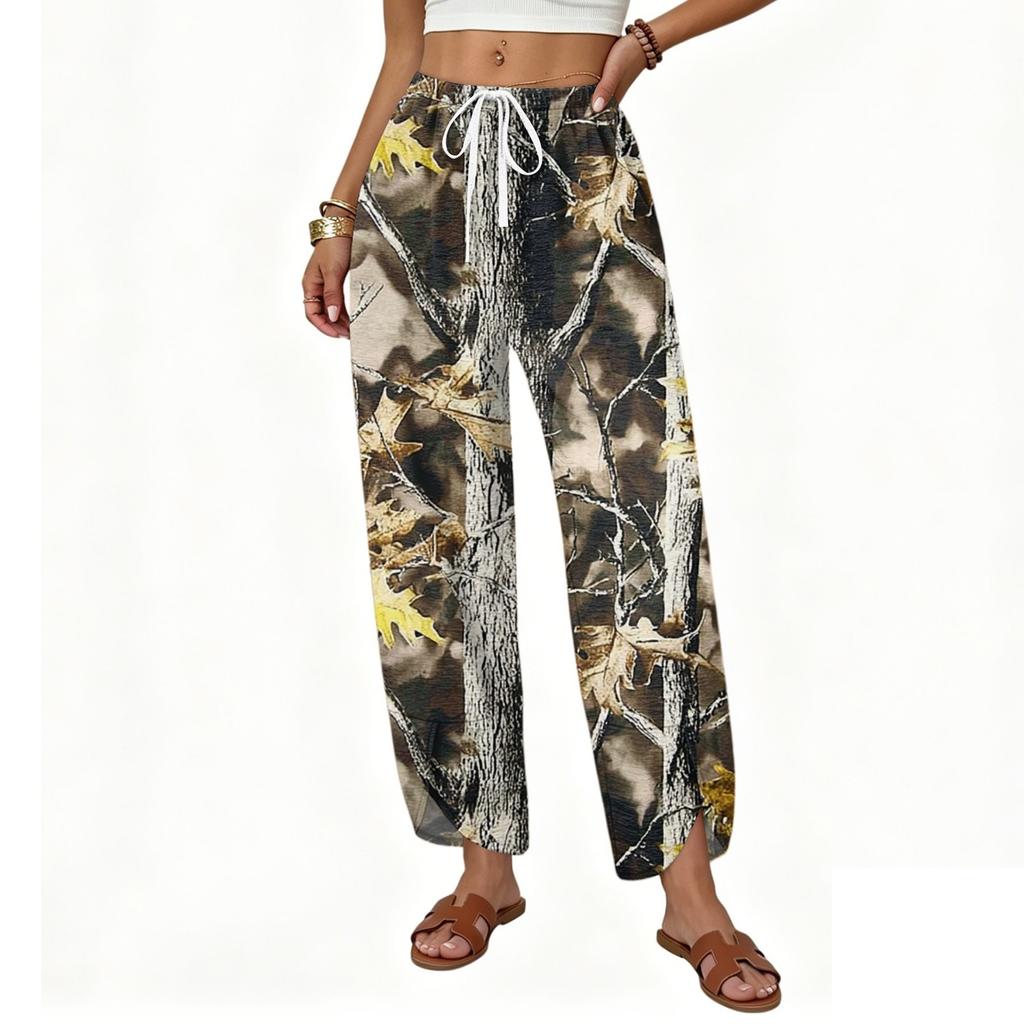 Women's Casual Printed Pattern Wide Leg Pants with Front Button Closure - Loose Straight Fit Trousers for Daily Wear Outfit