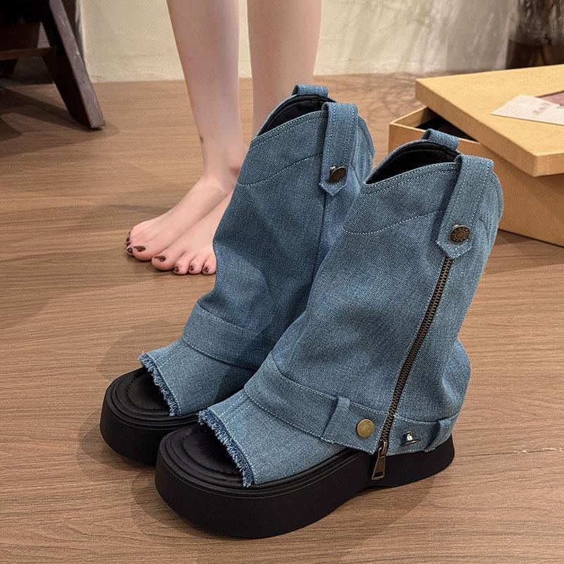

2025 новые джинсовые туфли на платформе, маффины, два способа носки, тонкие крутые ботинки, ботинки Мартин, ботинки-локомотивы, тонкие ботинки Spice girl, женская обувь 40 синий