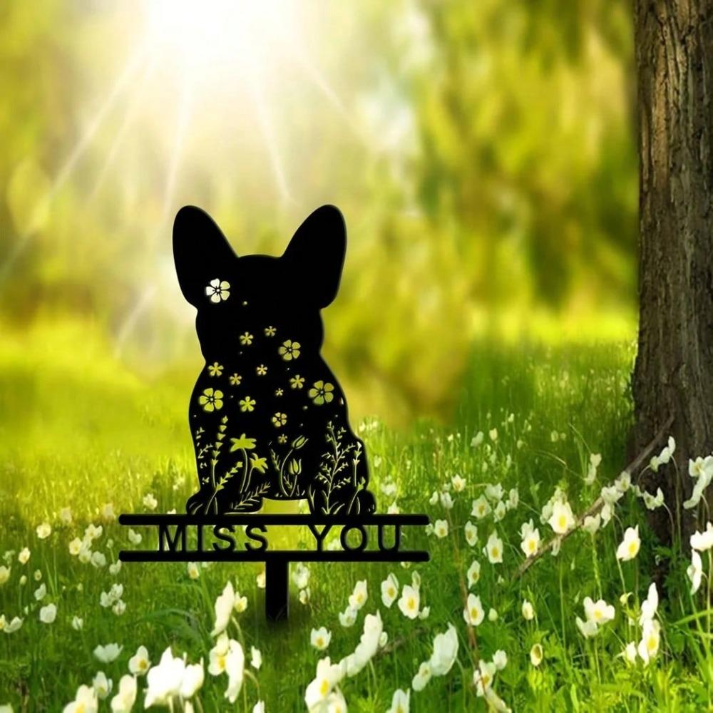 Metal French Bulldog Memorial Stake, Pet Grave Marker Sign, Sympathy Gift for Lost Dog, Outdoor Garden Decor Plaque