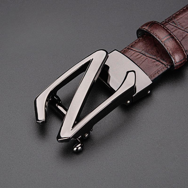 Men's Business Alloy Buckle Head Belt Automatic Buckle Letter Head Layer Cowhide Belt Automatic Buckle High-end Gift Box