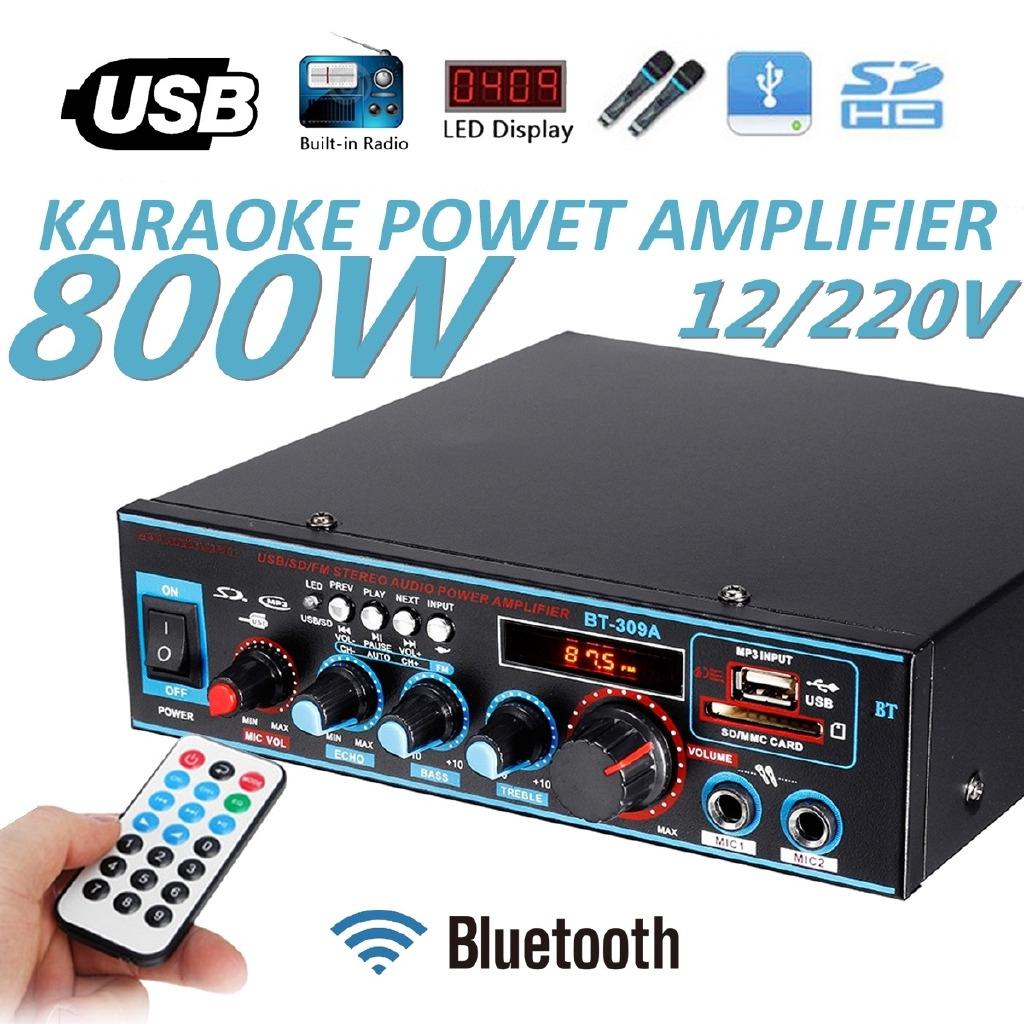 12V/AC 220V Bluetooth FM Radio Car Home Karaoke Audio Amplifier HIFI Audio Stereo Power Amplifier