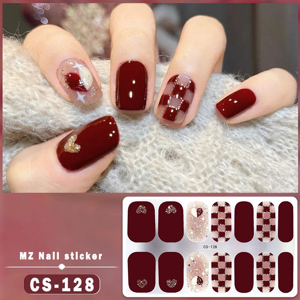14Tips Fashion Gradient Nail Sticker Nail Art Stickers Wraps Full Making French Simple Self-Adh U1Y3
