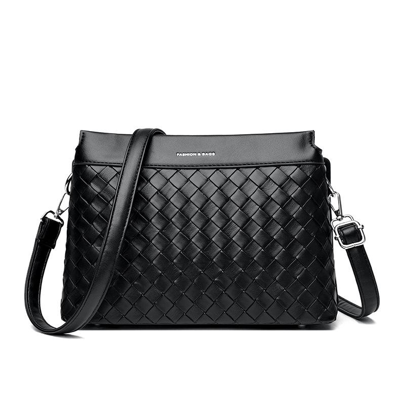 Niche versatile woven pattern messenger bag women's new solid color shoulder bag texture commuter simple small square bag