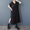 Short Sleeve Plus Size Black Vintage New In Dresses for Women Casual Loose Long Summer Dress