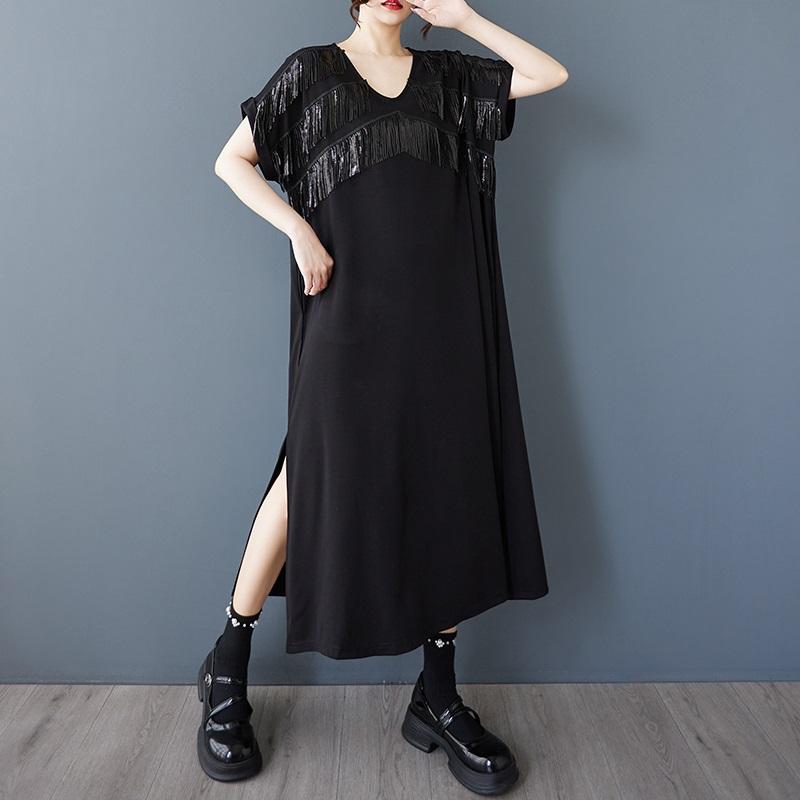 Short Sleeve Plus Size Black Vintage New In Dresses for Women Casual Loose Long Summer Dress