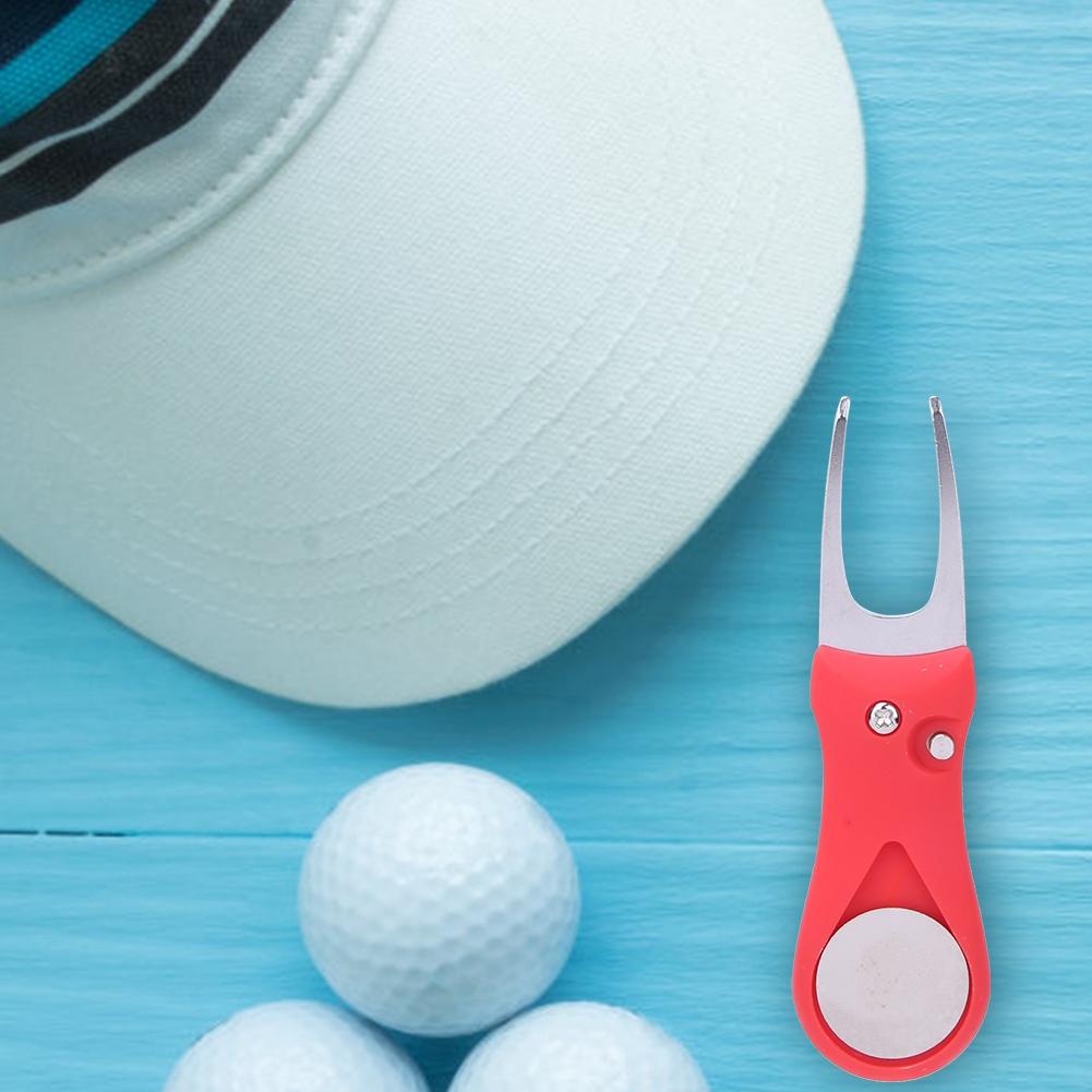 304 Stainless Steel ABS Plastic Handle Golf Spring Divot Repair Pitch Putting Fork Tool for Training PracticingRed