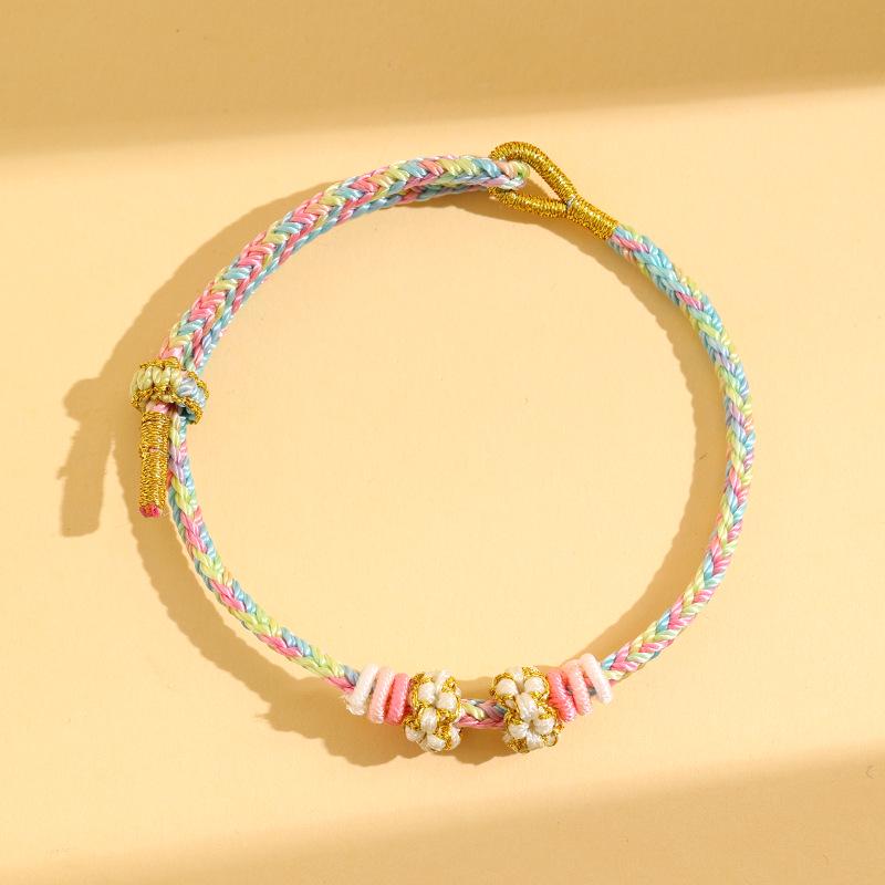 Peach Blossom Dragon Boat Festival Five-Color Luck Charm Beaded Bracelet - Semi-finished Red Rope Ornament