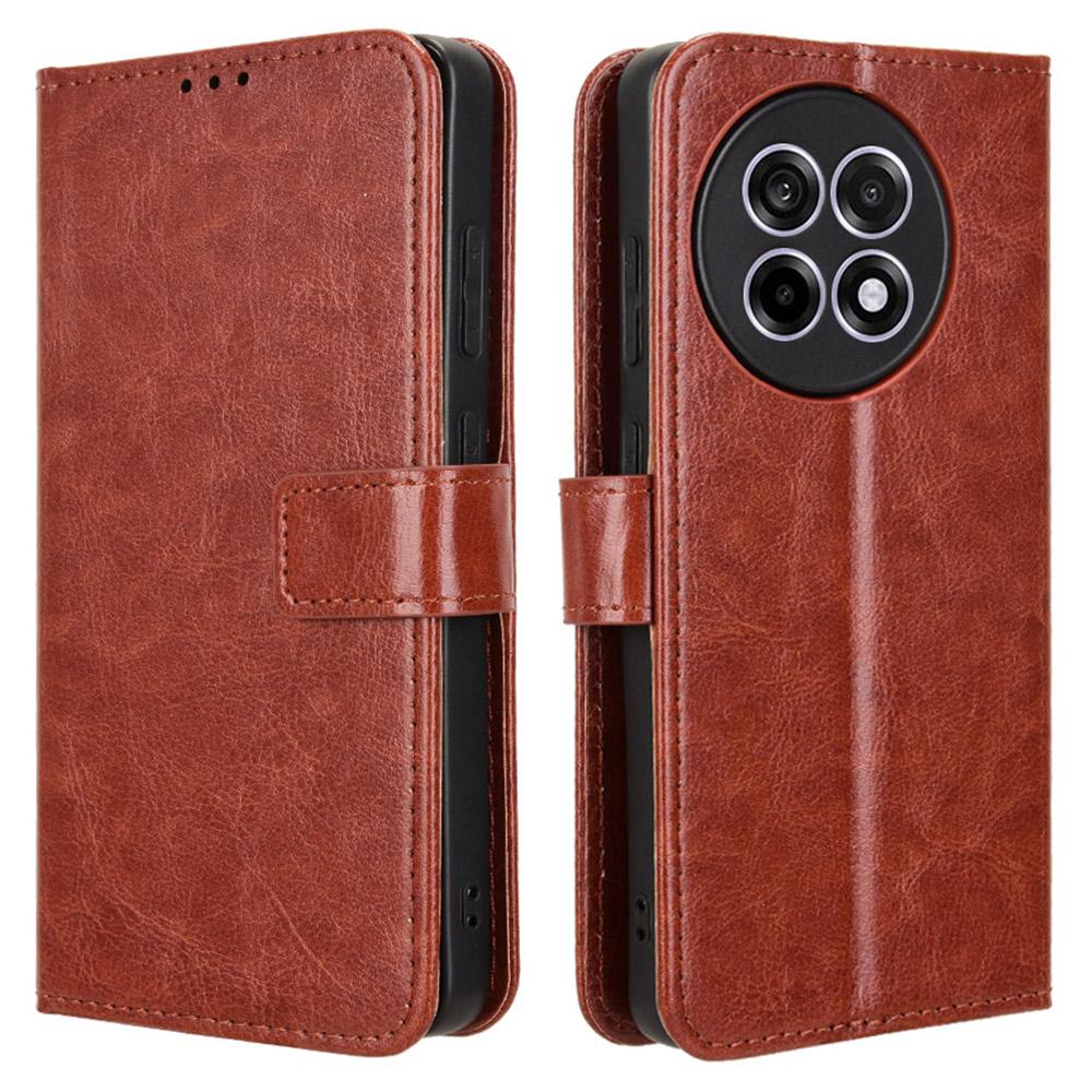 

Кожаный чехол для OnePlus 13R 5G/Ace 5 5G/Ace 5 Pro 5G с текстурой Crazy Horse, чехол-кошелек для телефона Brown