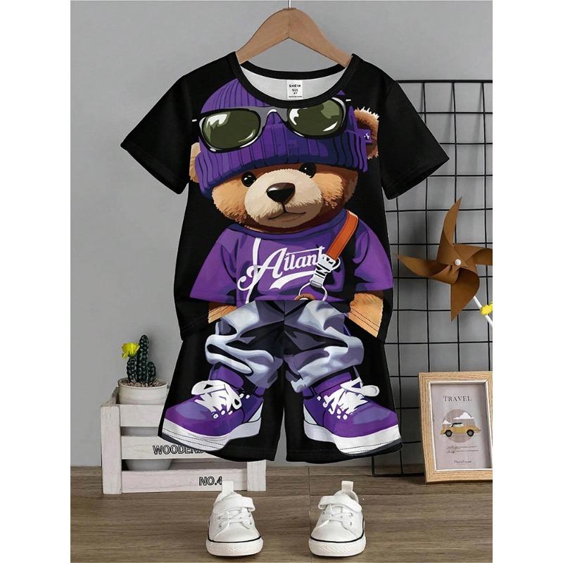 

Футболка с коротким рукавом и принтом медведя в стиле аниме, шорты, 2 летних мужских модных уличных костюма с коротким рукавом, теплоизоляция, против морщин L