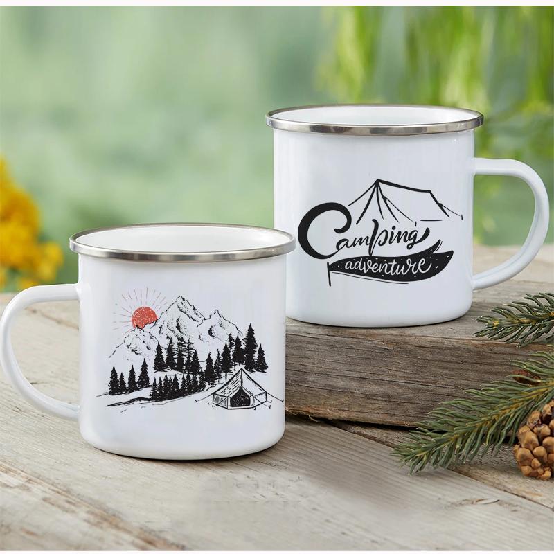 Outdoor Enamel Water Cups, Camping Mug, Campfire Party, Beer Coffee Mugs, Mountain Handle Mug, Best Gifts for Camper Lovers