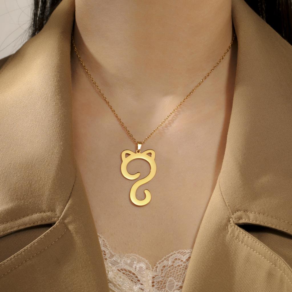 Cat Tail Pendant Necklace Stainless Steel Simple and Cute Cat Charm Women's Necklace Elegant Party Gift Jewelry