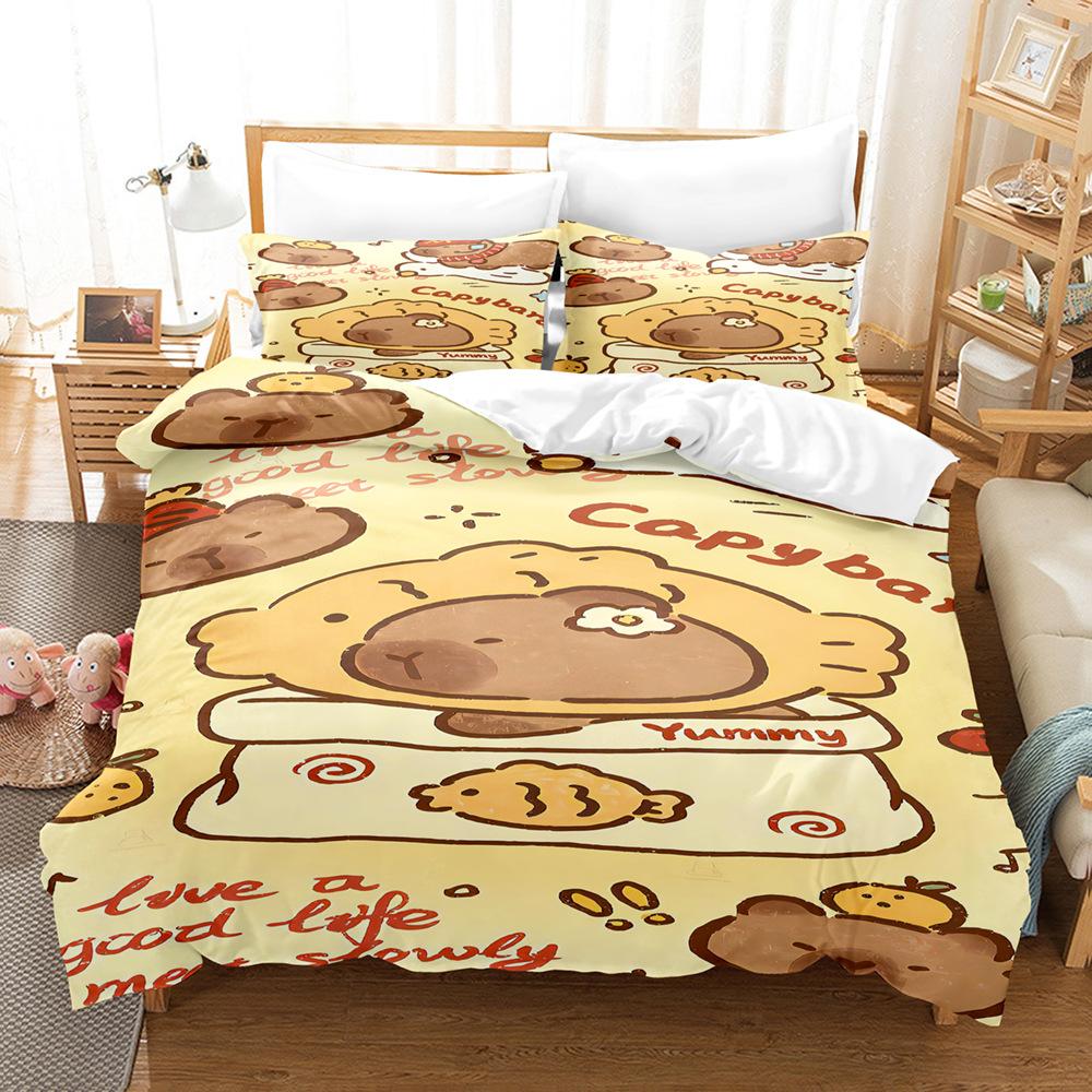 Capybara Bettwäsche Set Luxus Anime Capybara King Size Bettbezug Kissenbezug Kinderzimmer Niedlicher Bettbezug Kissenbezug Kinder Geschenk