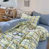 Washed Skin-friendly Bedding Set Sheet Pillowcase Quilt Cover Lattice
