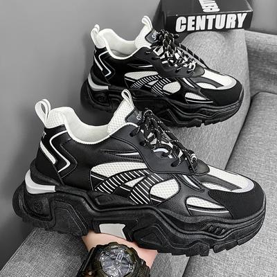 Chunky Sneaker Men Running Shoes Fashion Casual Leather Mesh Breathable Height Increased Flat Platform Sport Shoes Plus Size 45